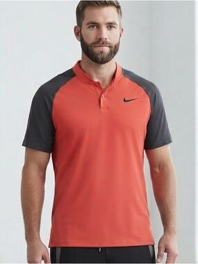 Nike Men’s Coral Red and Dark Gray Dri-FIT Short-Sleeve Polo